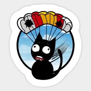 Silly black cat has a broken parachute Sticker